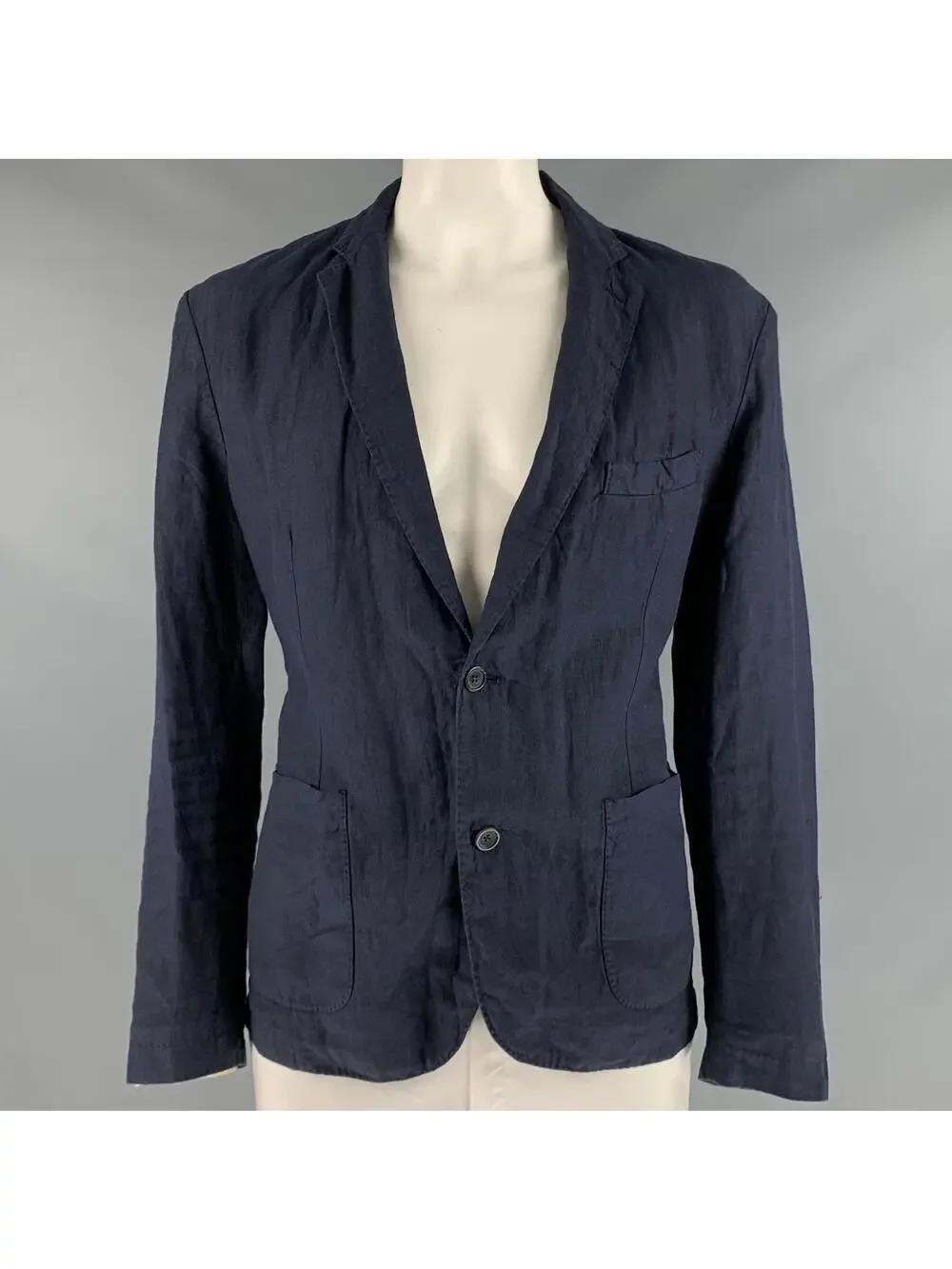 120% LINO Size 46 Navy Linen Notch Lapel Sport Coat - Picture 1 of 10